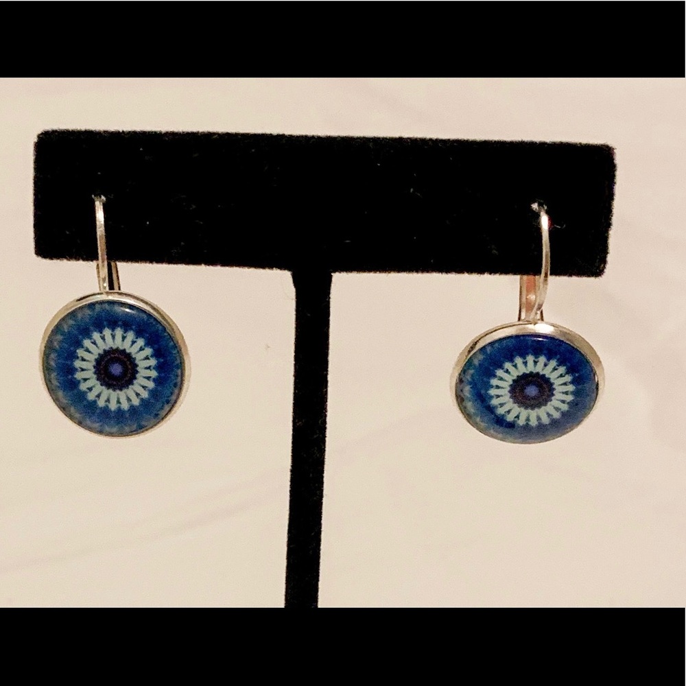 Blue Flower Circle Designed Earrings